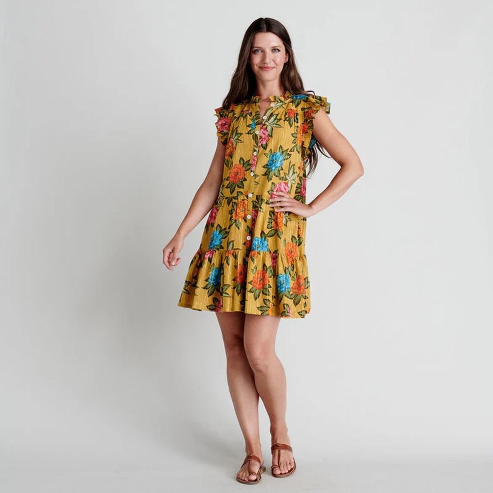 Pink Chicken Womens Kalani Dress Sleeveless Hawaiian Floral  SM Cottagecore